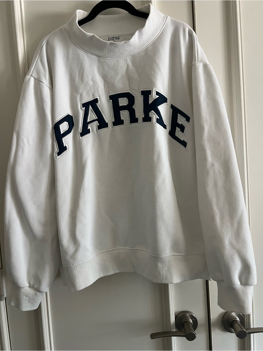 Parke White Crewneck Sweatshirt with Navy Appliqué
